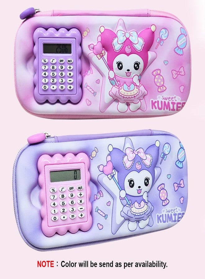SIDAK Kitty Printed 3D Cover Pencil Case with Calculator | 2 Compartments Pencil Case and Stylish Pen Pencil Holder and School Supply Organizer Pouch for Girls (Purple) - Image 3